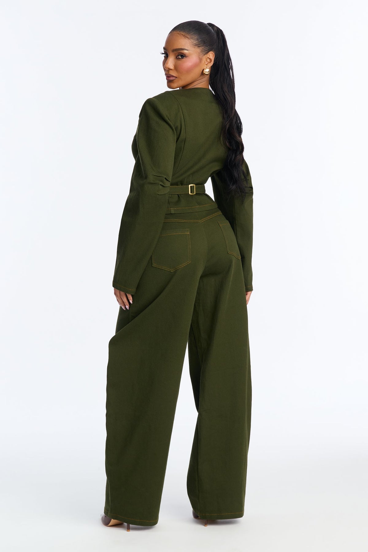Cecilly Twill Barrel Pant Set - Green