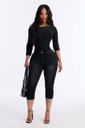 To The Point Pedal Pusher Skinny Jeans - Black Wash