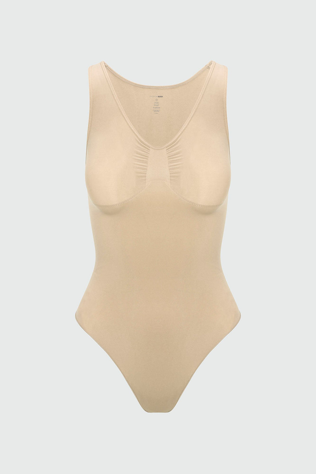 Nova Sculpt Seamless Strong Compression Scoop Neck Thong Bodysuit - Sand