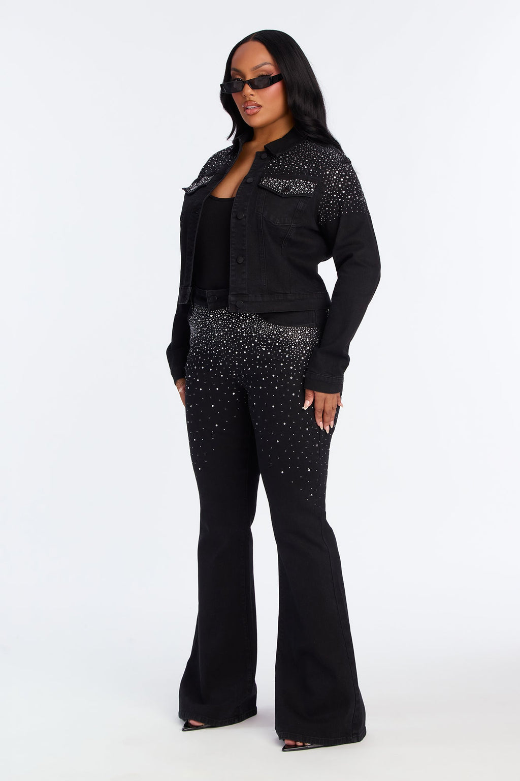 Two-Step Embellished Stretch Denim Jacket - Black Wash