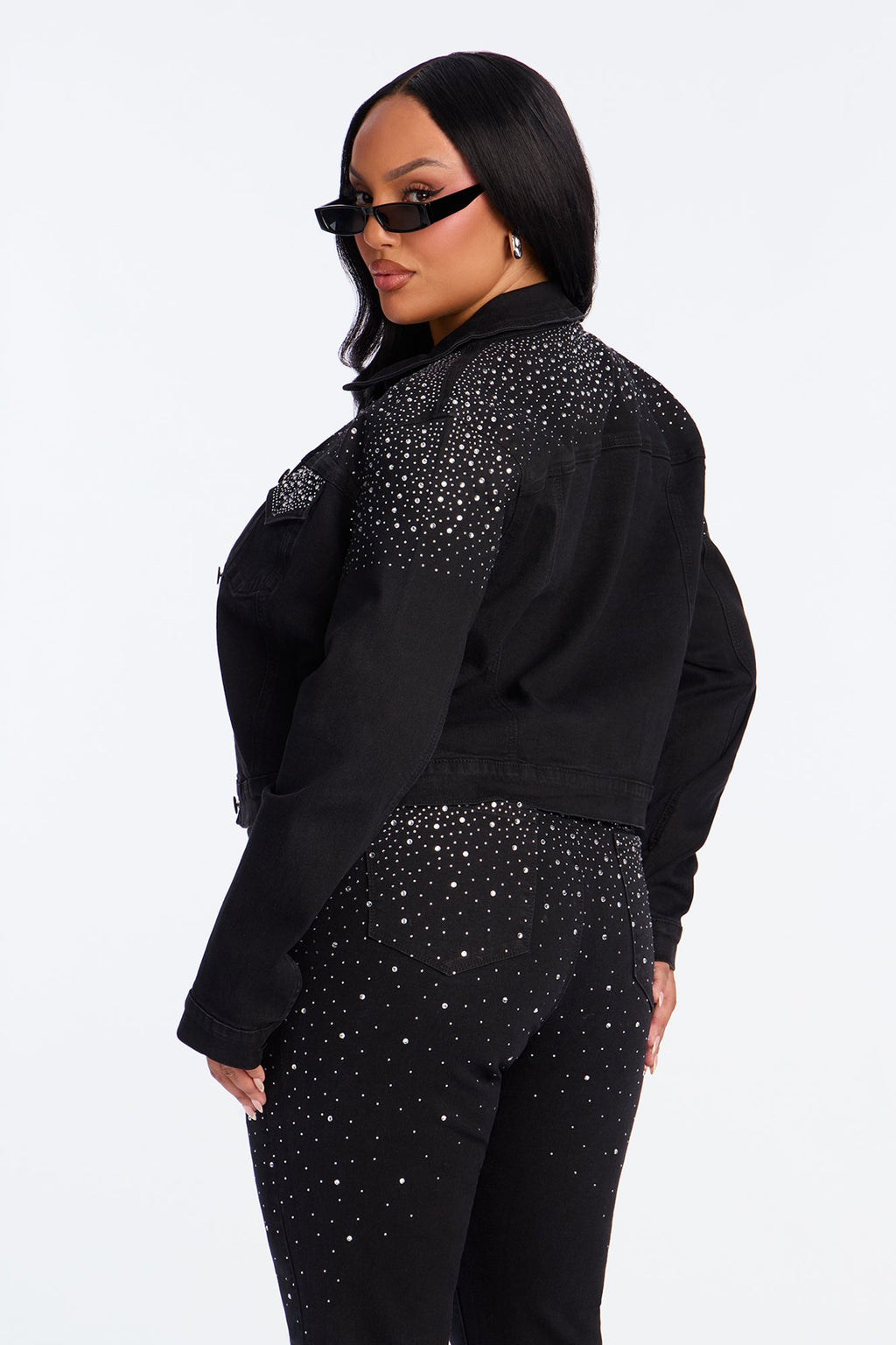 Two-Step Embellished Stretch Denim Jacket - Black Wash