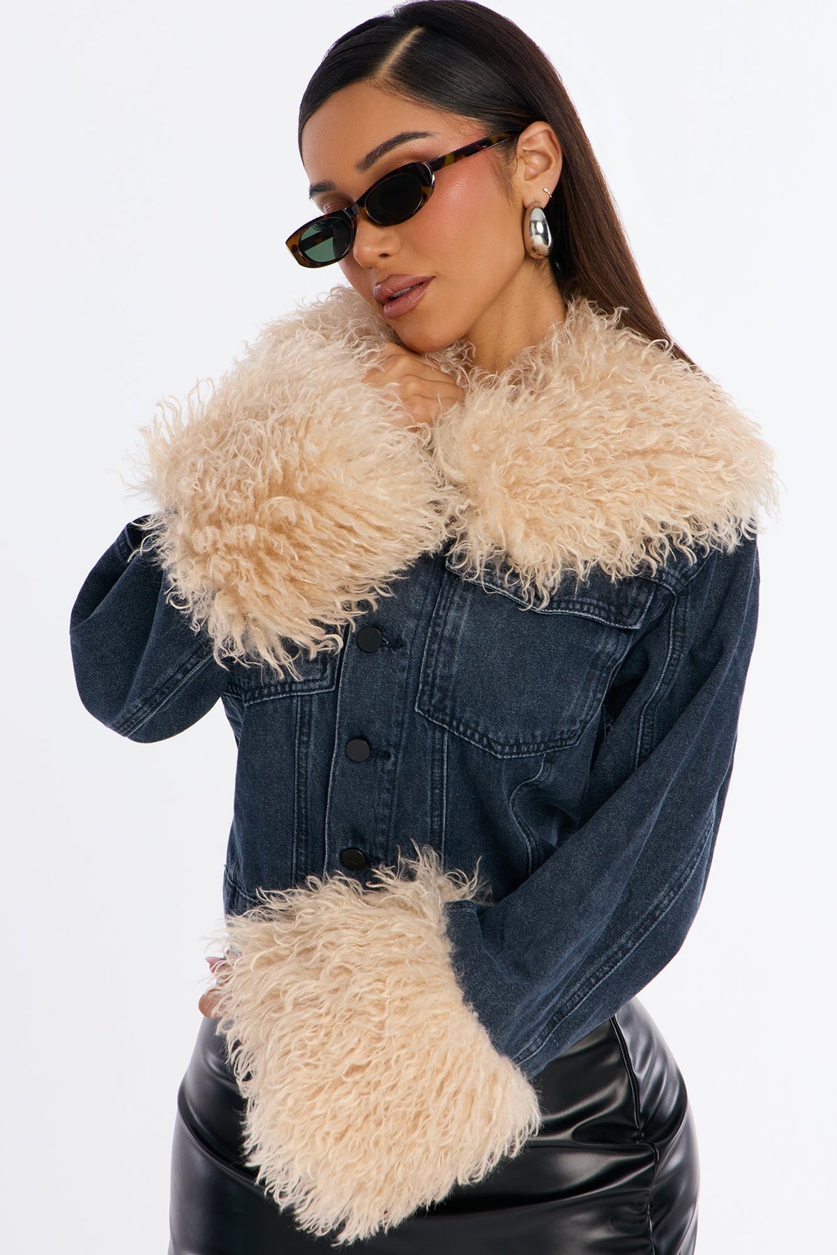 Après Hour Faux Fur Denim Jacket - Dark Denim