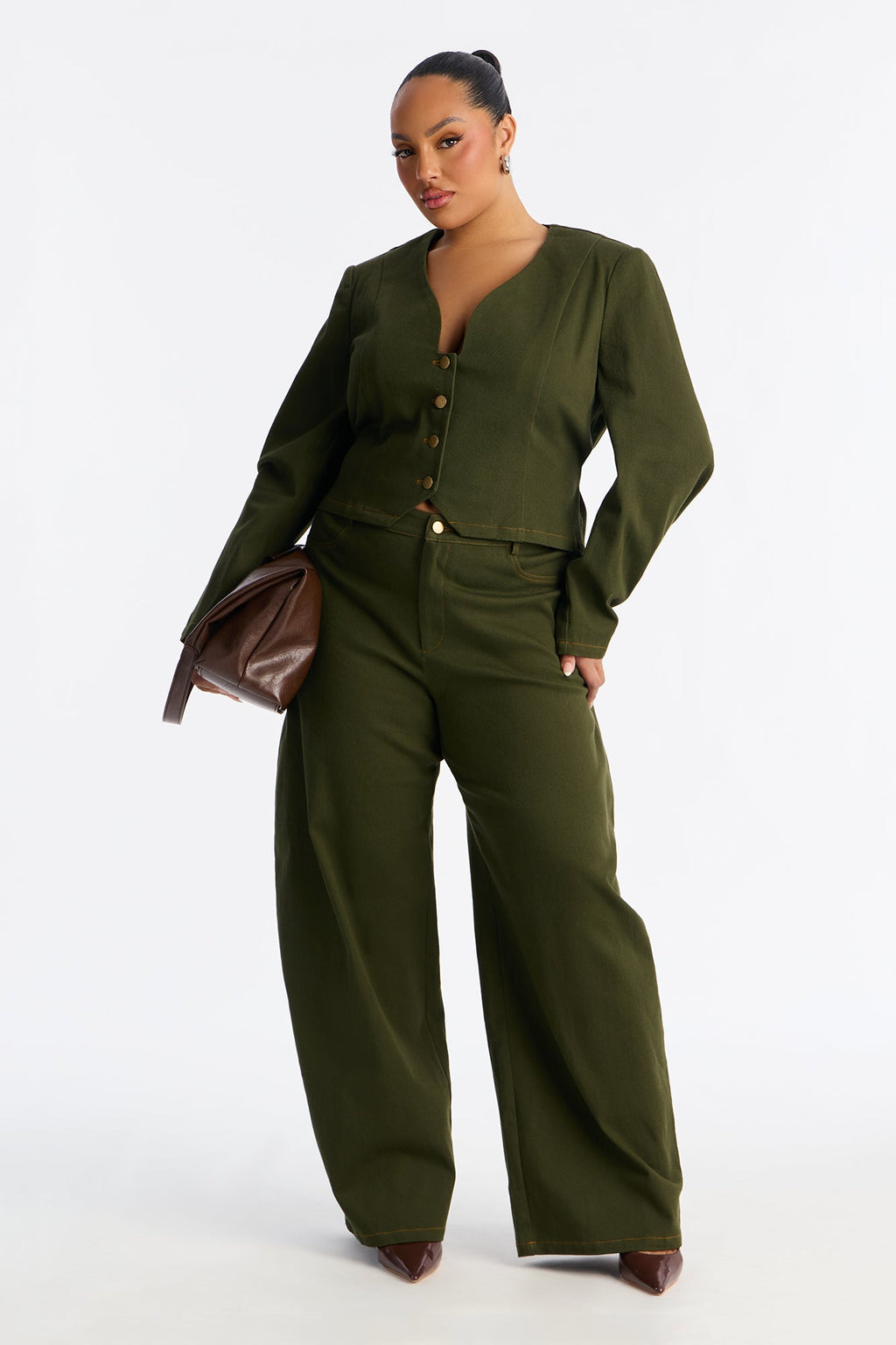 Cecilly Twill Barrel Pant Set - Green