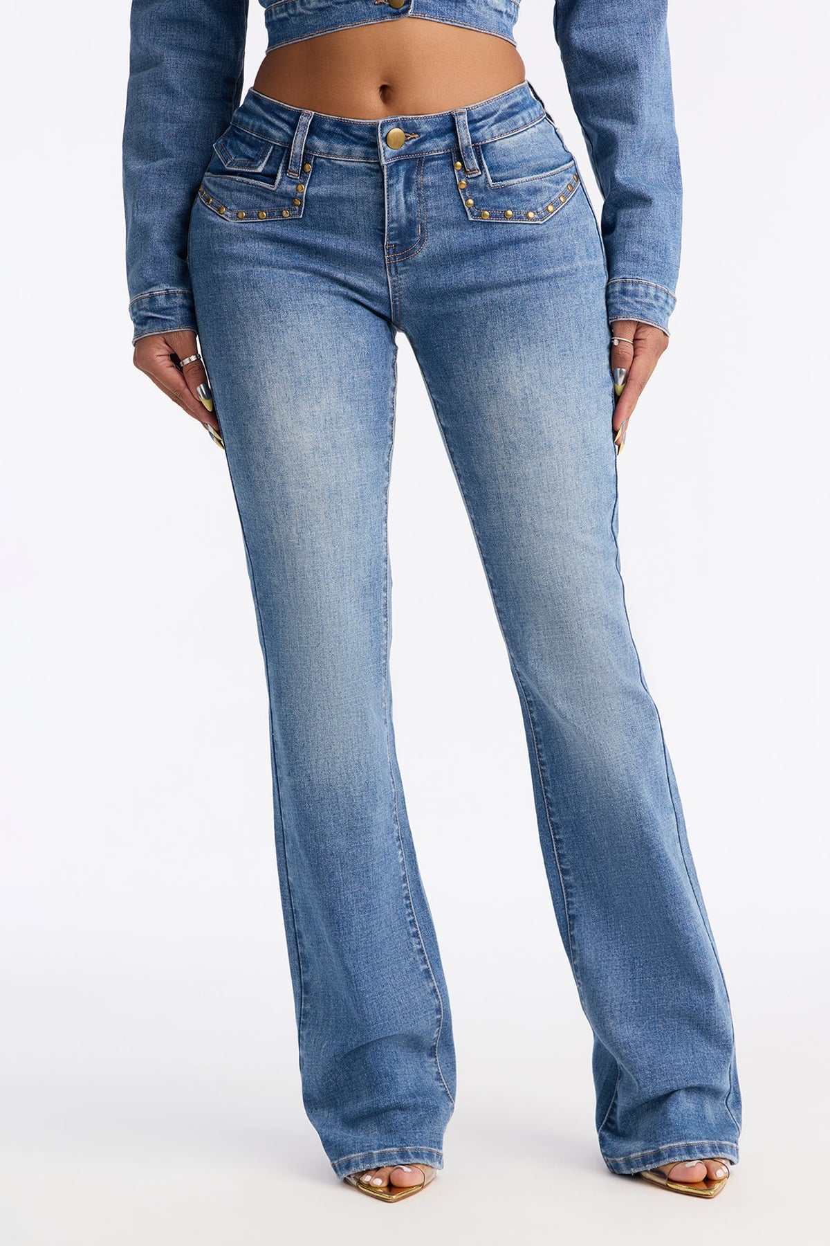 At Dusk Low Rise Studded Bootcut Jeans - Dark Wash