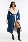 CPH Faux Fur Quilted Denim Jacket - Dark Wash