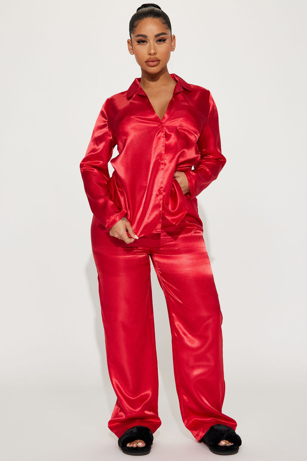 Pillow Fight Satin PJ Pant Set - Red