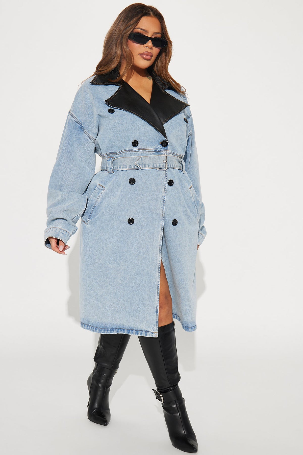 Downtown Living Trench Coat - Light Wash