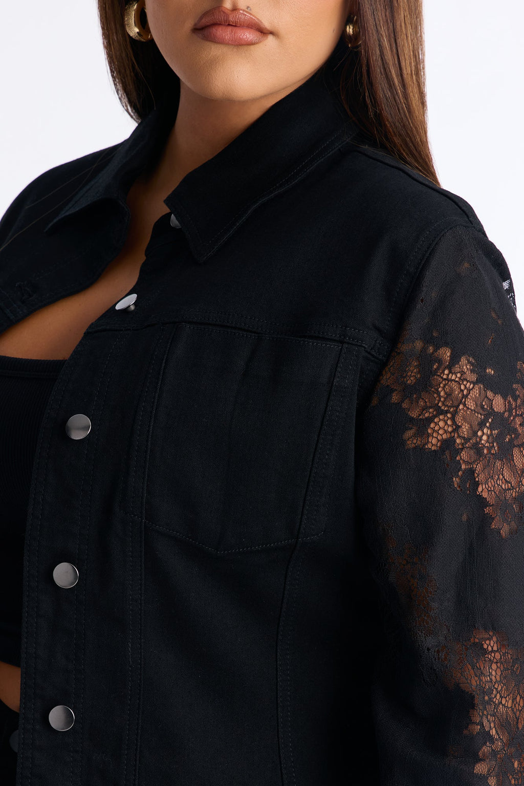 Dreamcatcher Lace Stretch Denim Jacket - Black