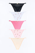 Pretty Trouble 5 Pack Pointelle Thong Panties - Pink/combo