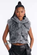 Playing With Fire Faux Fur Cropped Vest - Grey