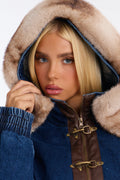 Basel Nights Lined Faux Fur Trim Hooded Denim Jacket - Dark Wash