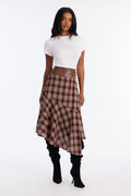 Both Ways Plaid Belted Midi Dress - Brown/combo