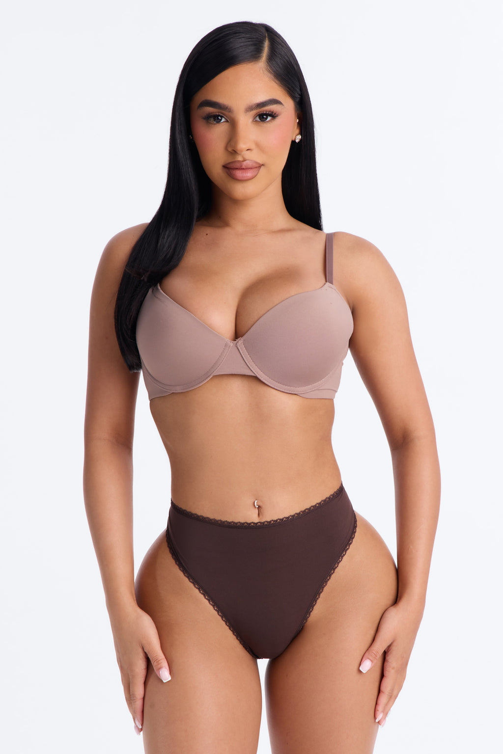 Let Me Live Lace Trim Thong Panty - Chocolate