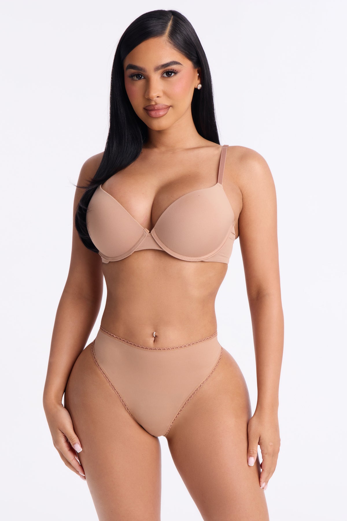 Let Me Live Lace Trim Thong Panty - Tan