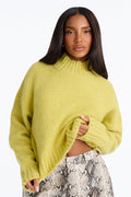 Aria Distressed Mock Neck Pullover Sweater - Lime