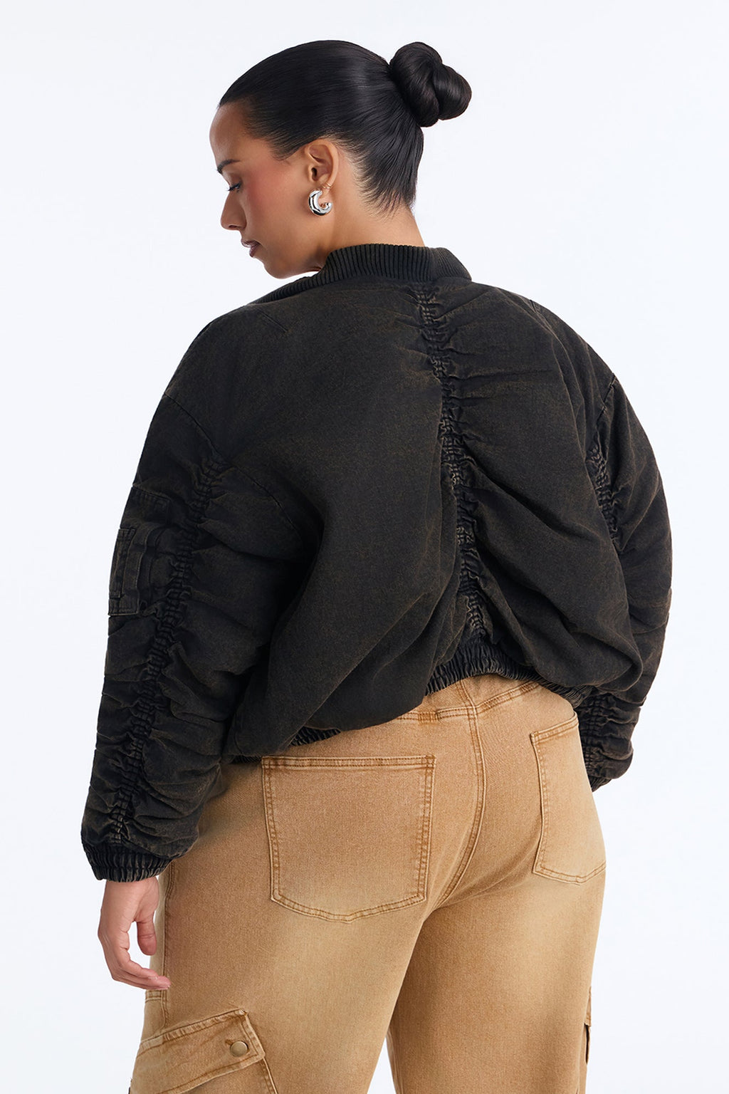 Edgy Girl Washed Bomber Jacket - Brown Combo
