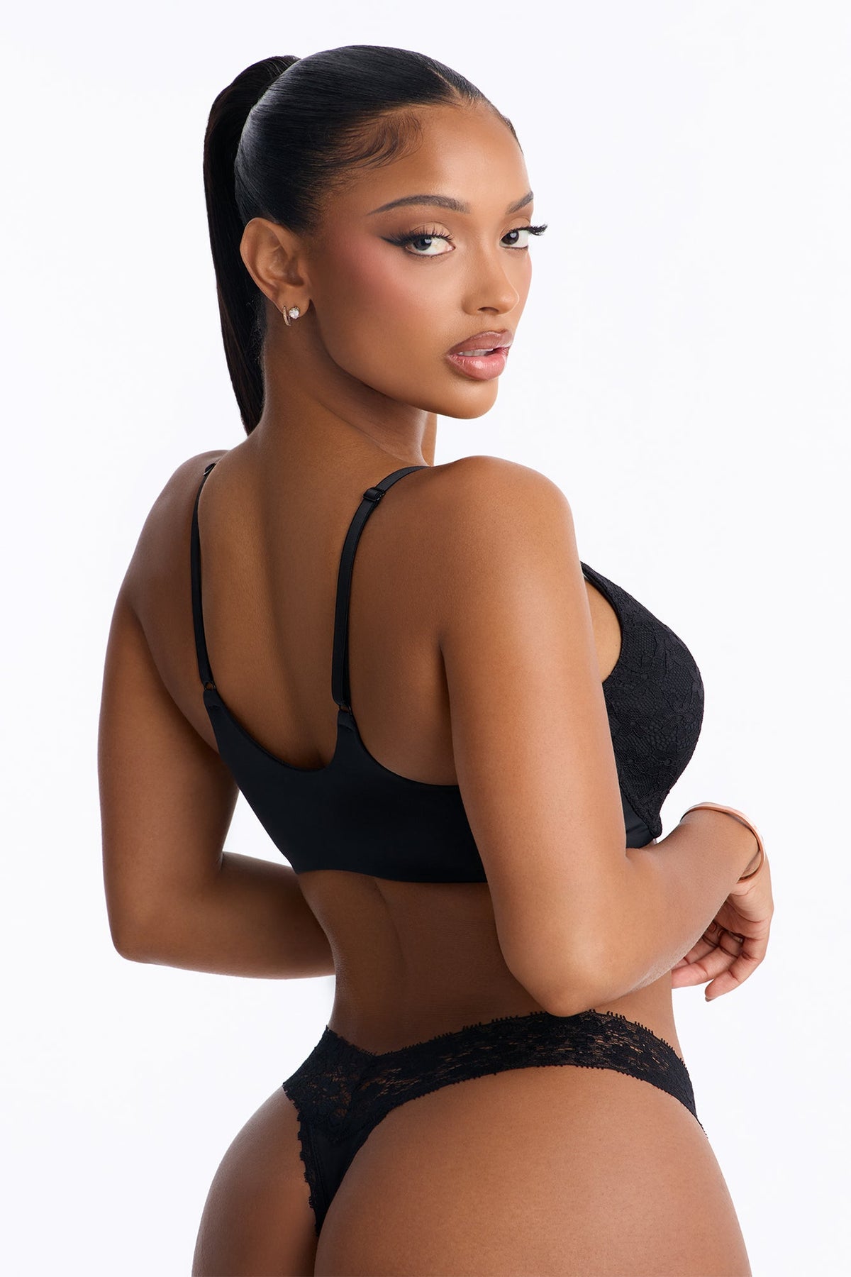 Lace Overlay Front Closure Unlined Comfort Underwire Bra - Black