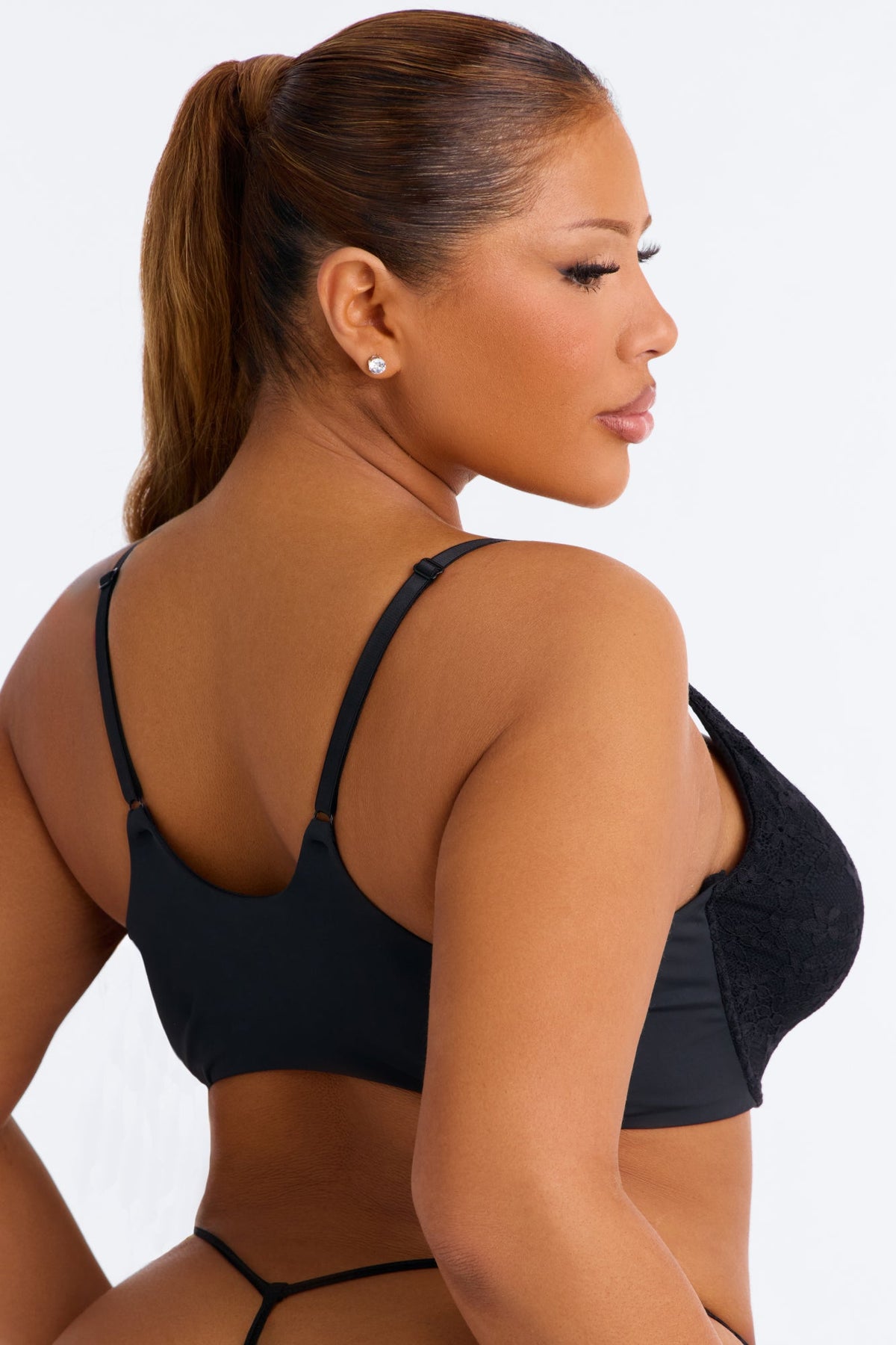 Lace Overlay Front Closure Unlined Comfort Underwire Bra - Black
