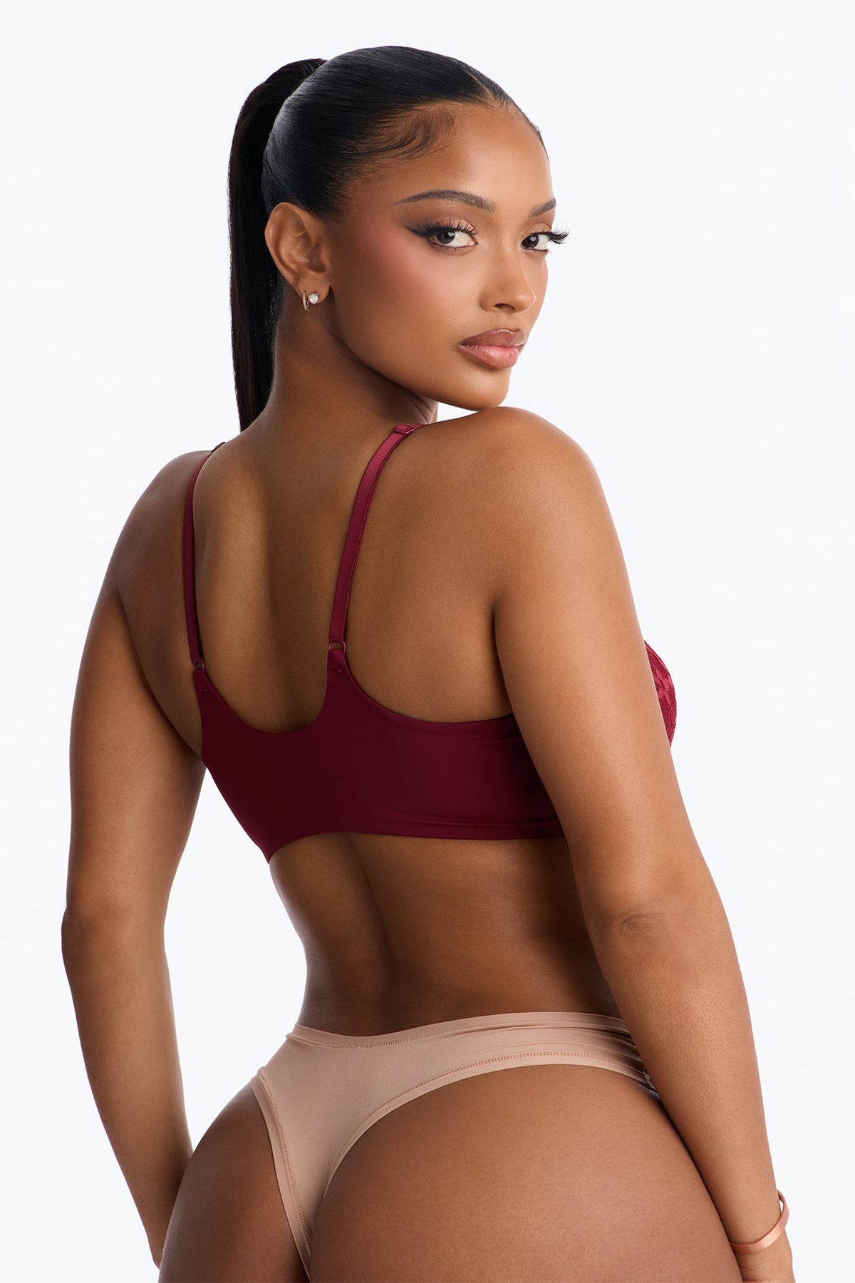 Lace Overlay Front Closure Unlined Comfort Underwire Bra - Wine