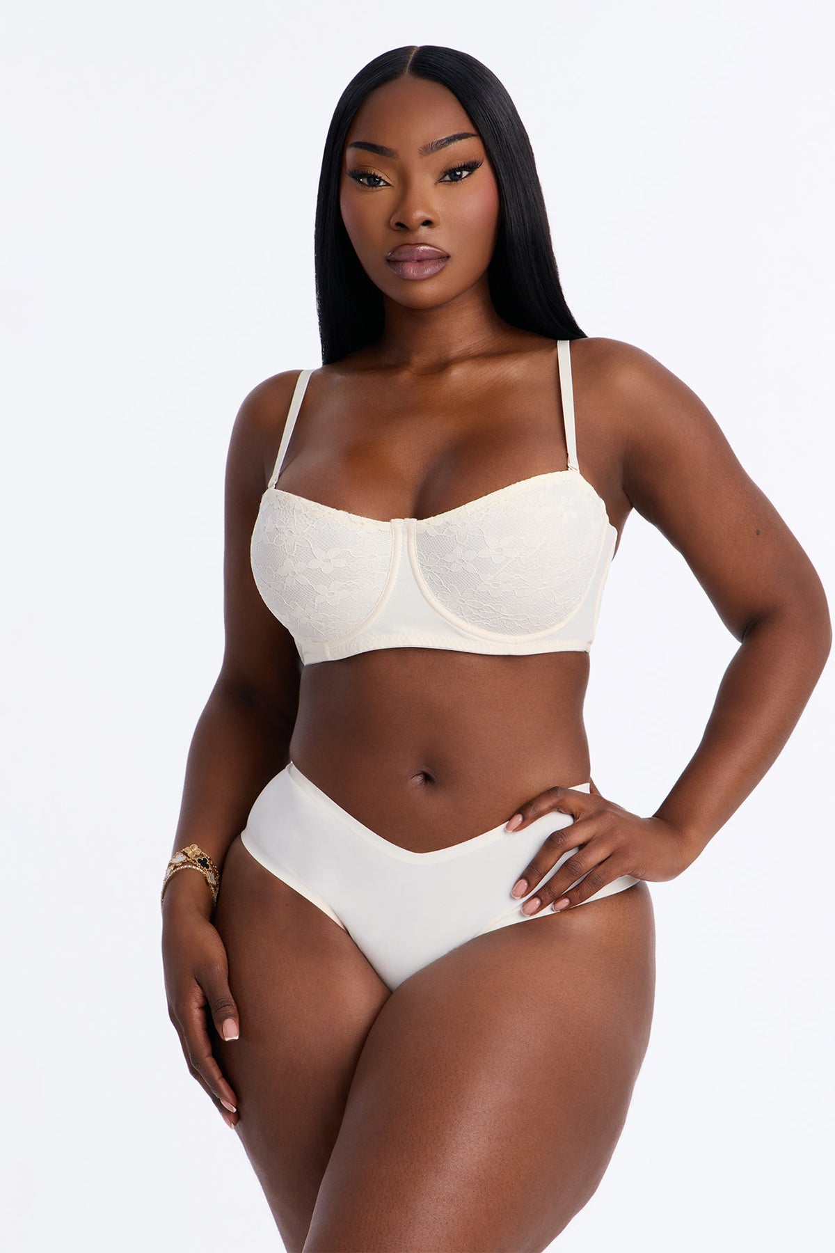 Lace Overlay Unlined Strapless Convertible Comfort Bra - Off White