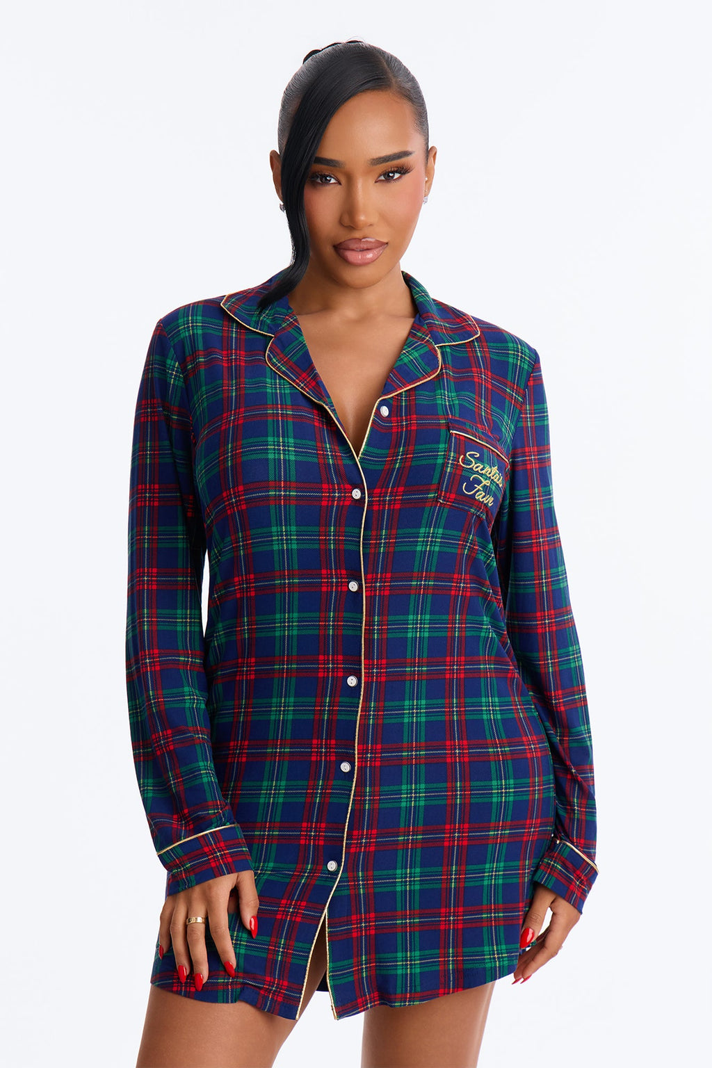 Stay In Bed Checkered PJ Sleep Shirt - Blue/combo