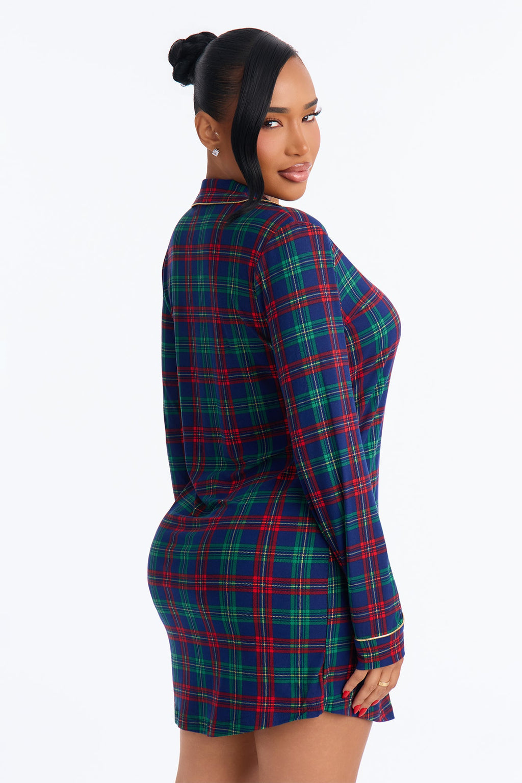 Stay In Bed Checkered PJ Sleep Shirt - Blue/combo