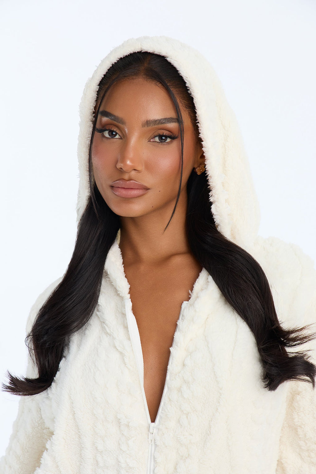 Warm & Toasty Textured Sherpa Hooded PJ Onesie - Cream