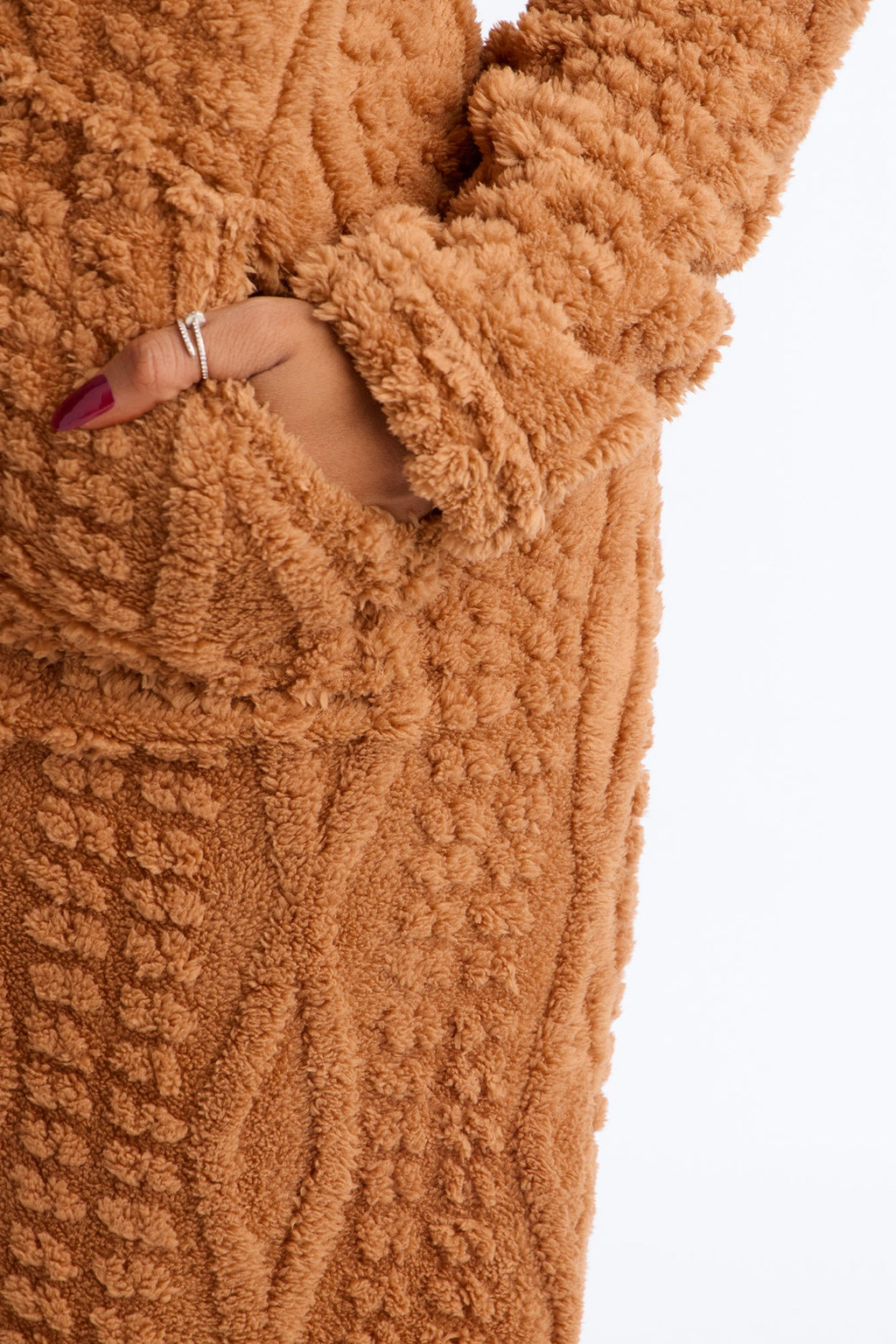 Warm & Toasty Textured Sherpa Hooded PJ Onesie - Tan
