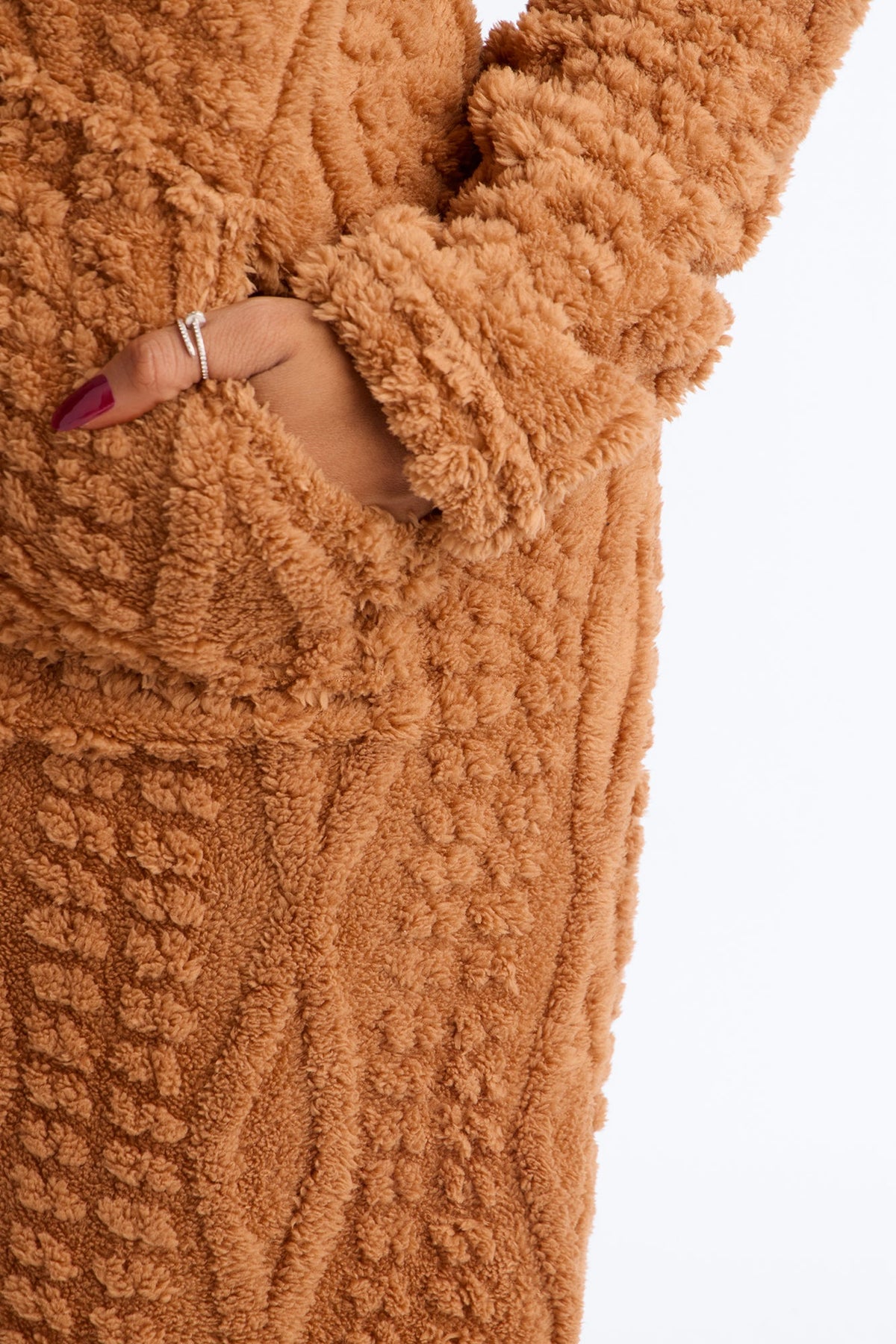 Warm & Toasty Textured Sherpa Hooded PJ Onesie - Tan