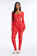 Holiday Ho PJ Jumpsuit Onesie - Red/combo
