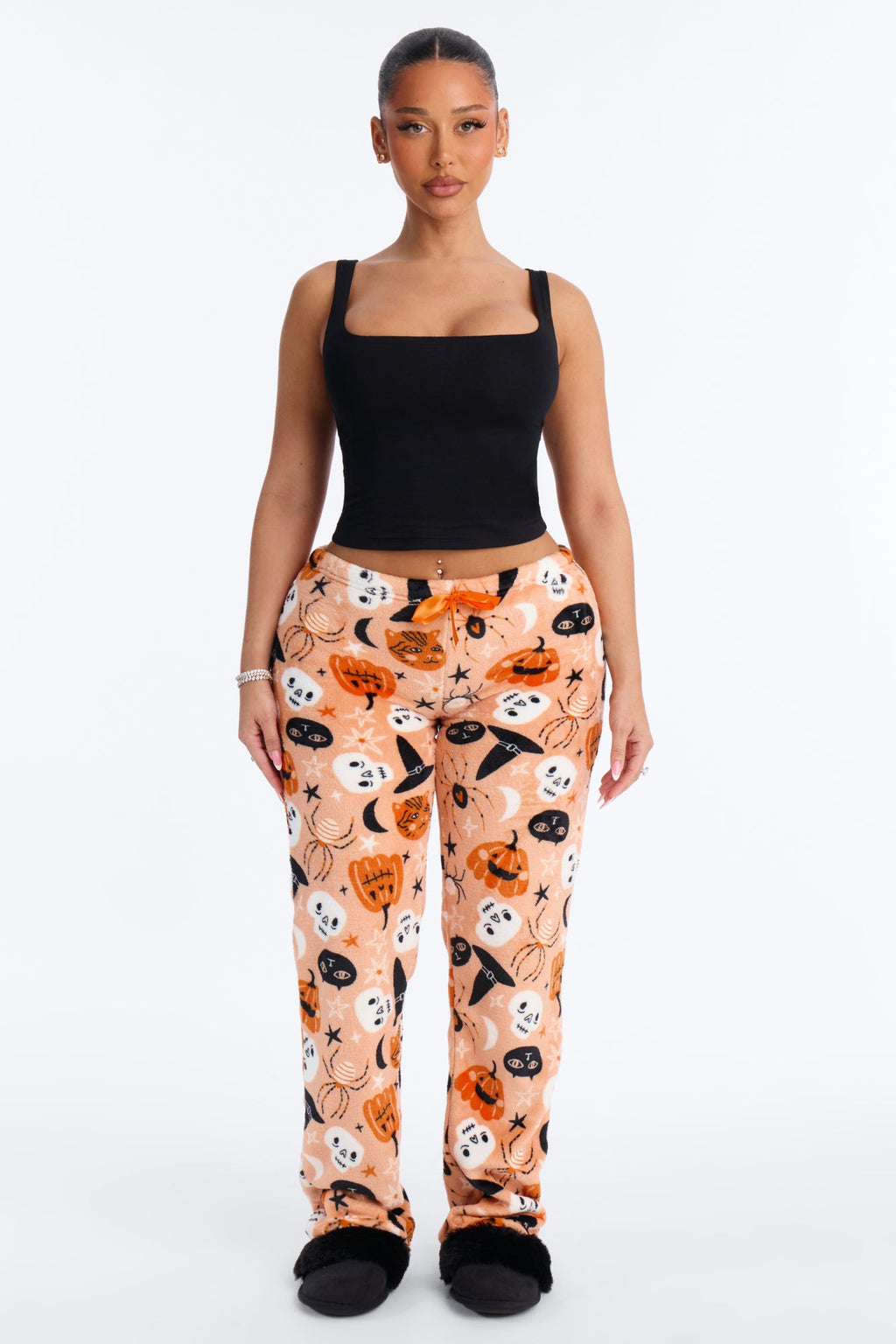Witchy Hour Plush Halloween PJ Pants - Orange/combo