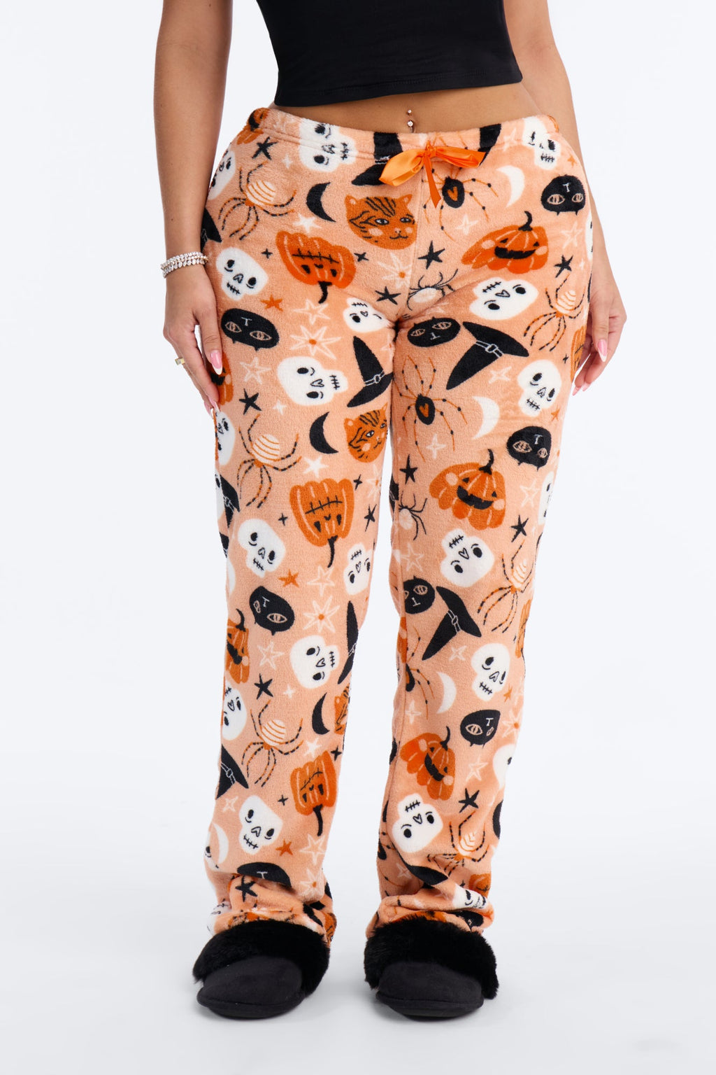 Witchy Hour Plush Halloween PJ Pants - Orange/combo
