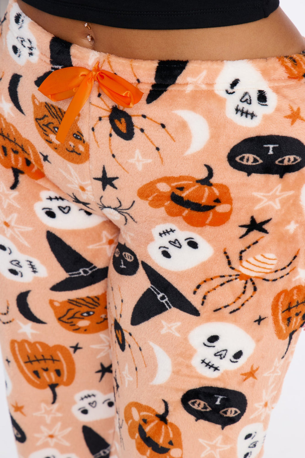 Witchy Hour Plush Halloween PJ Pants - Orange/combo