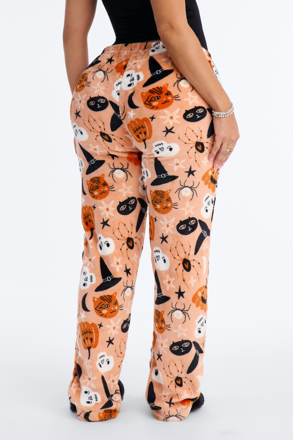 Witchy Hour Plush Halloween PJ Pants - Orange/combo