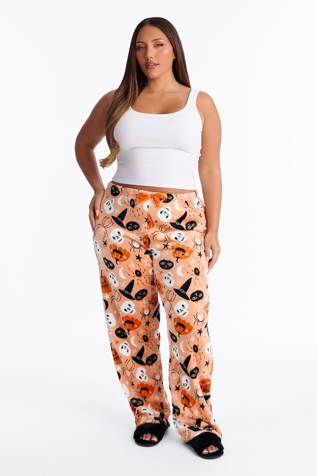Witchy Hour Plush Halloween PJ Pants - Orange/combo