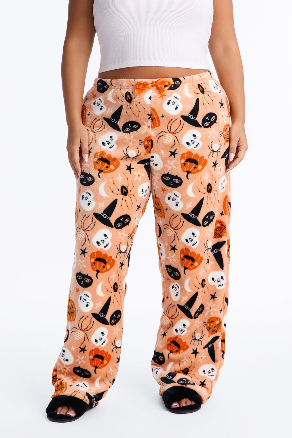 Witchy Hour Plush Halloween PJ Pants - Orange/combo