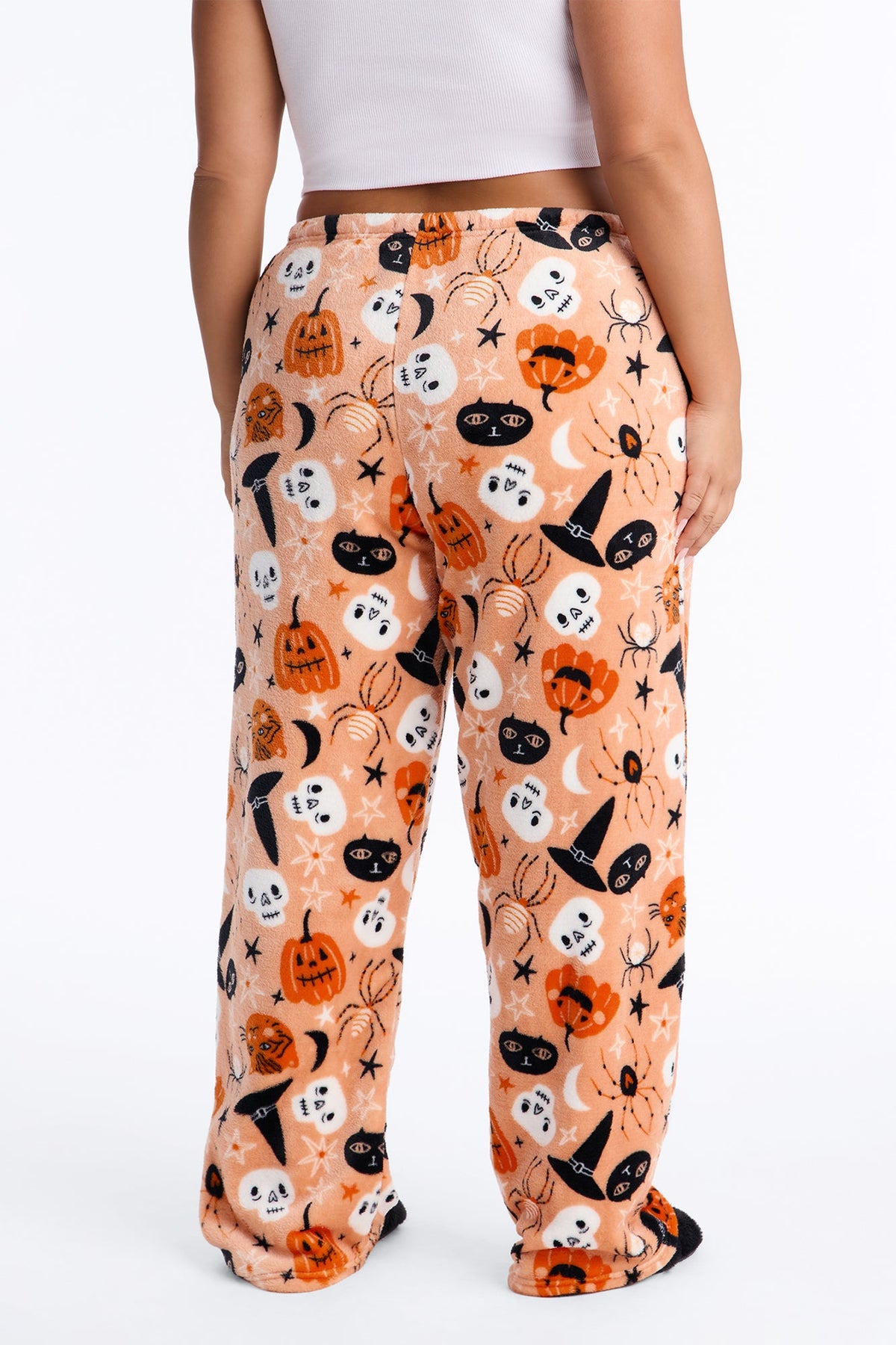 Witchy Hour Plush Halloween PJ Pants - Orange/combo