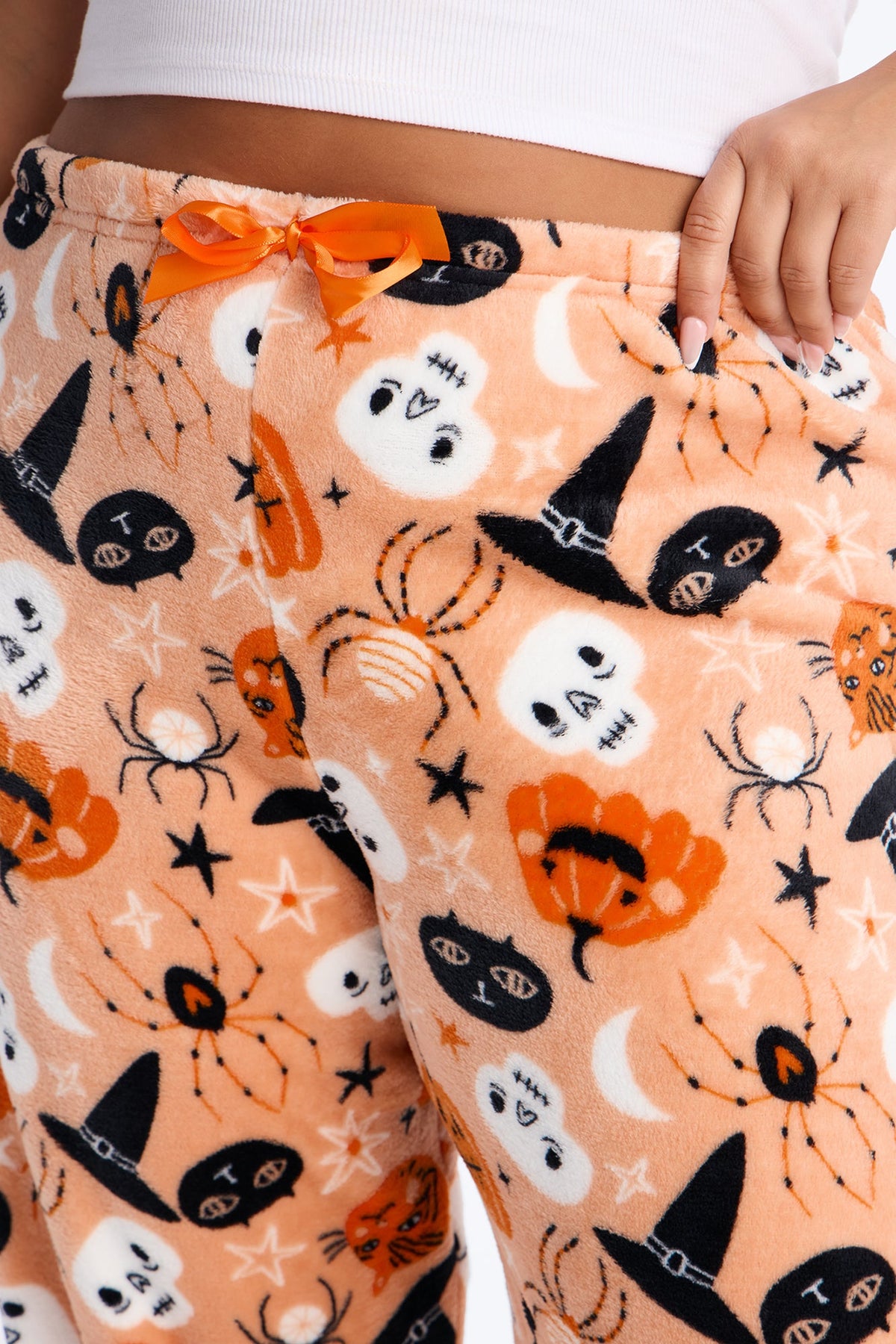 Witchy Hour Plush Halloween PJ Pants - Orange/combo