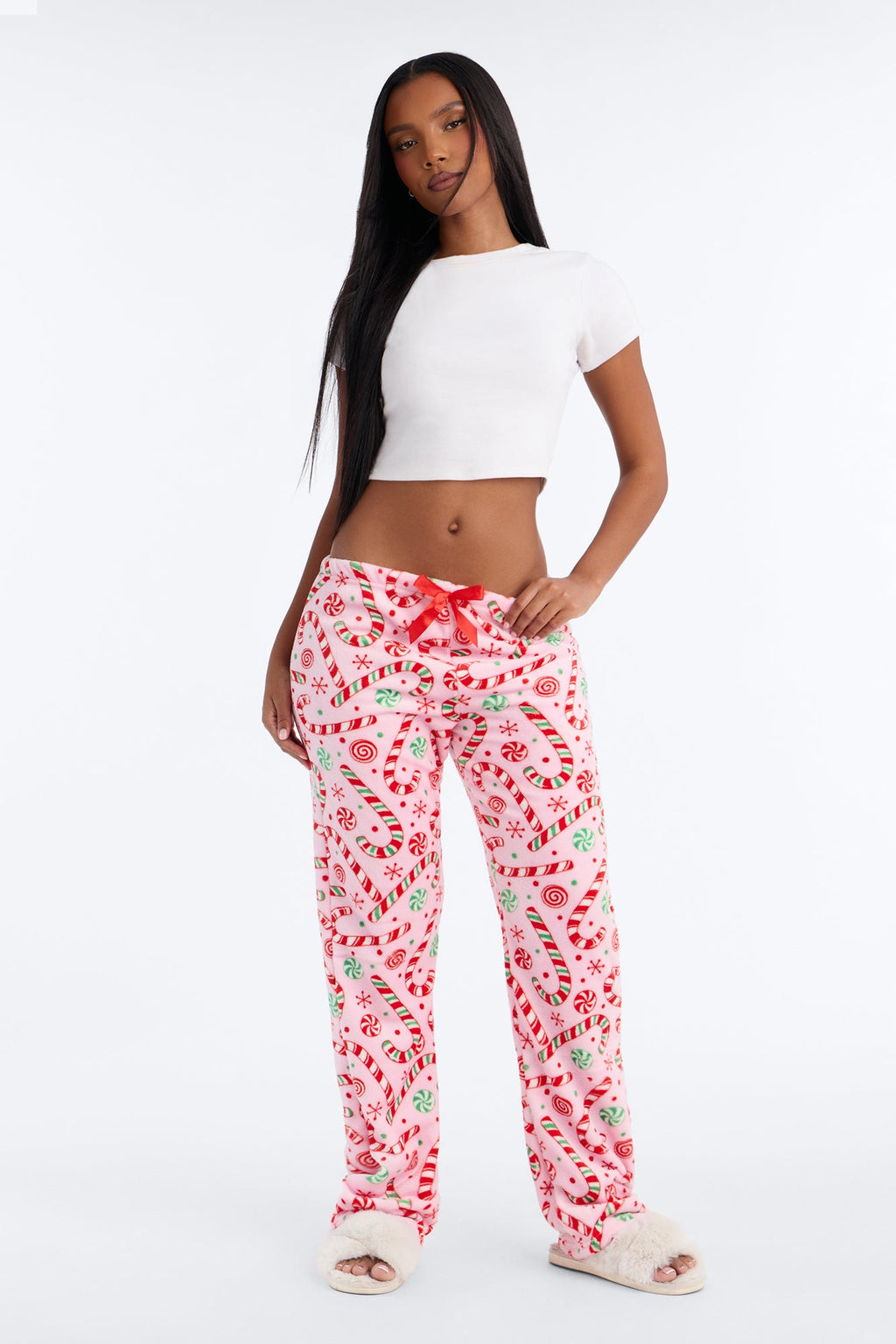 Candy Cane Babe Plush PJ Pants - Pink/combo