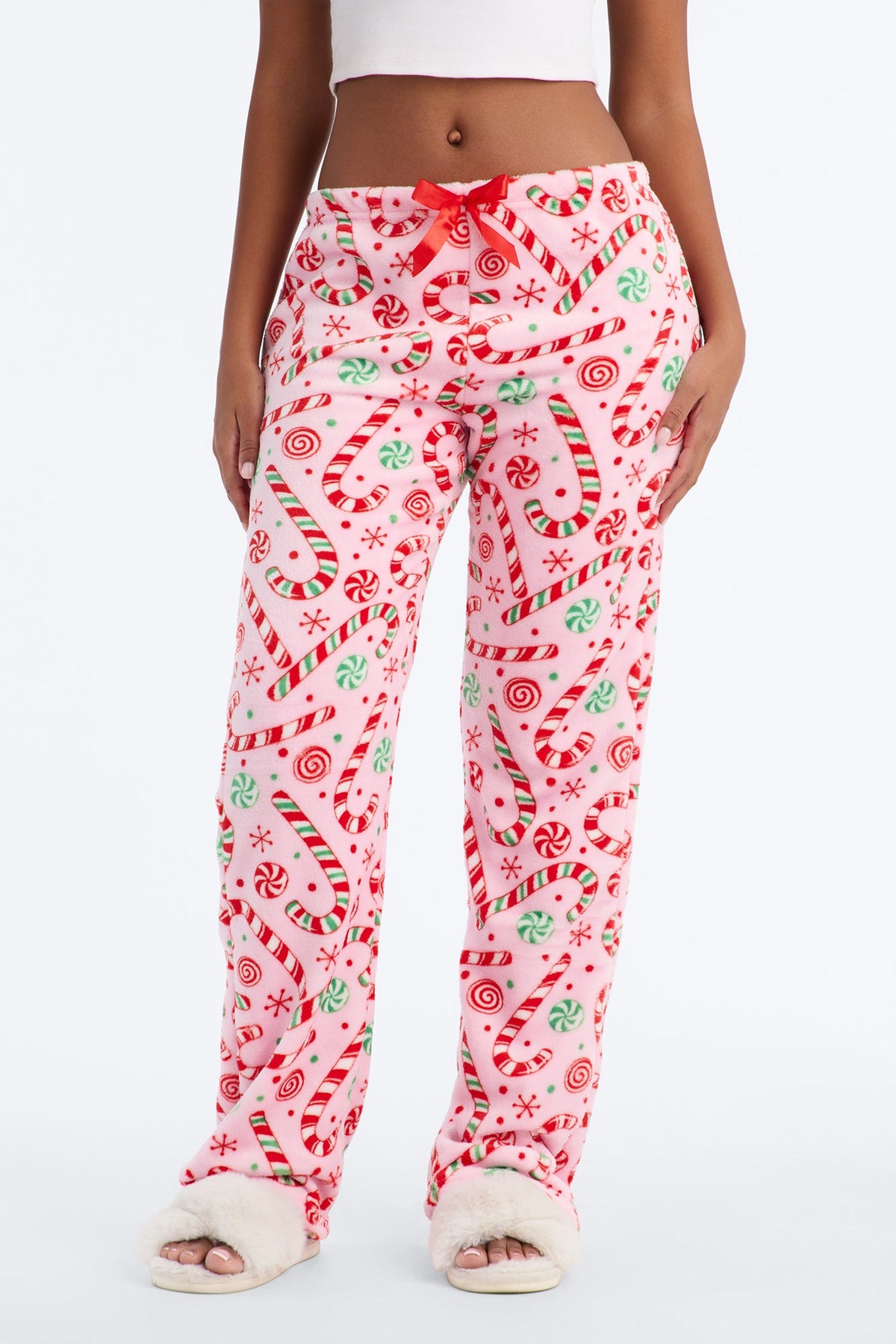 Candy Cane Babe Plush PJ Pants - Pink/combo
