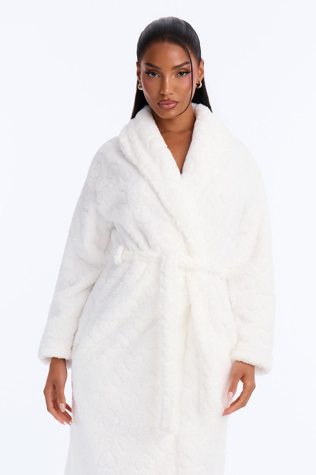 Wind Down Textured Sherpa PJ Robe - White