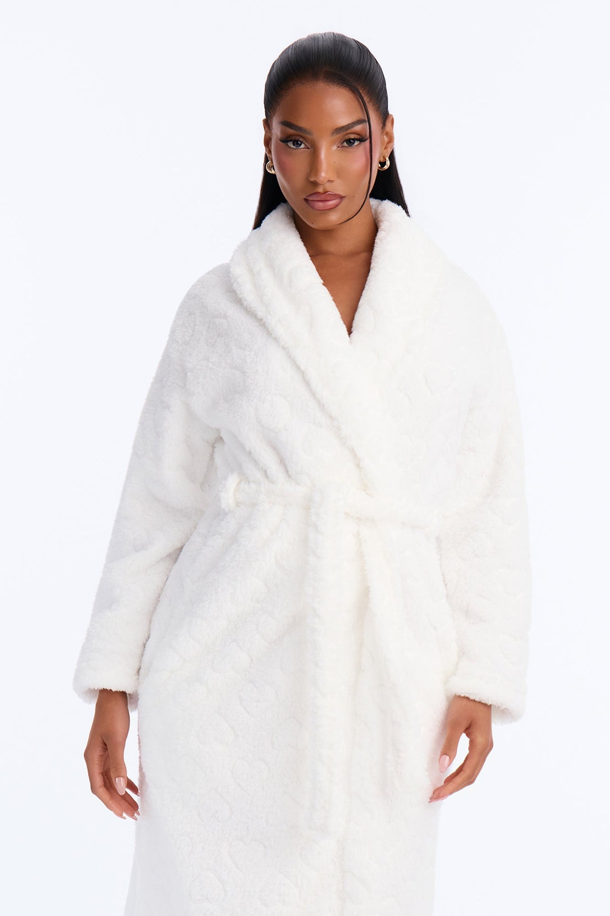 Wind Down Textured Sherpa PJ Robe - White