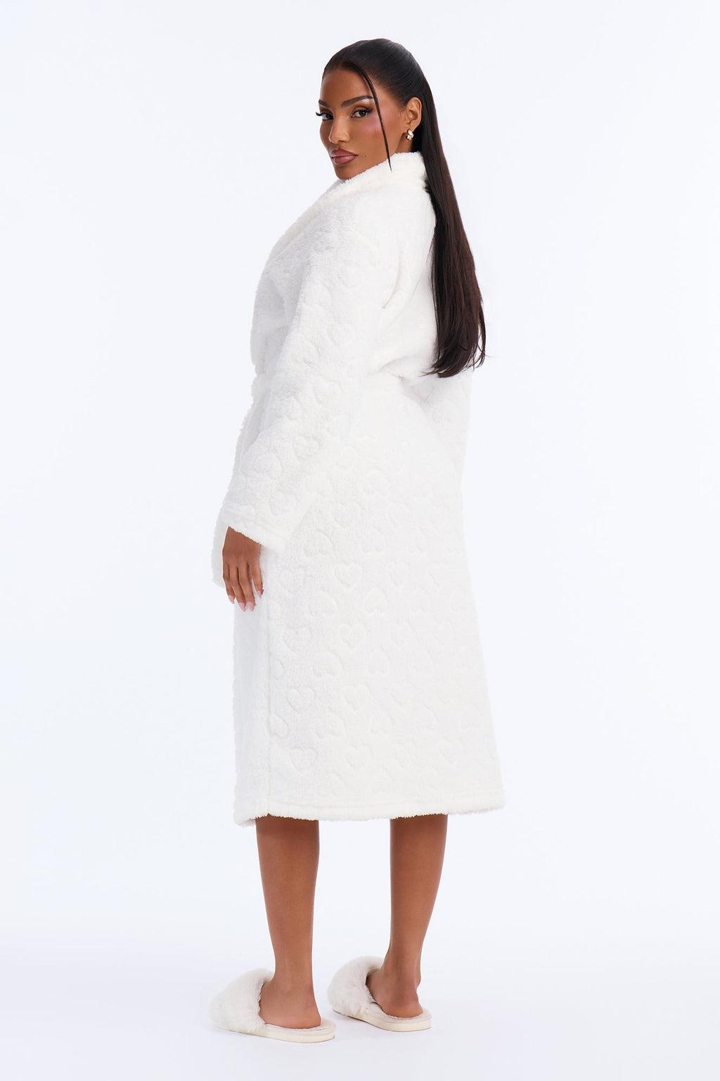 Wind Down Textured Sherpa PJ Robe - White