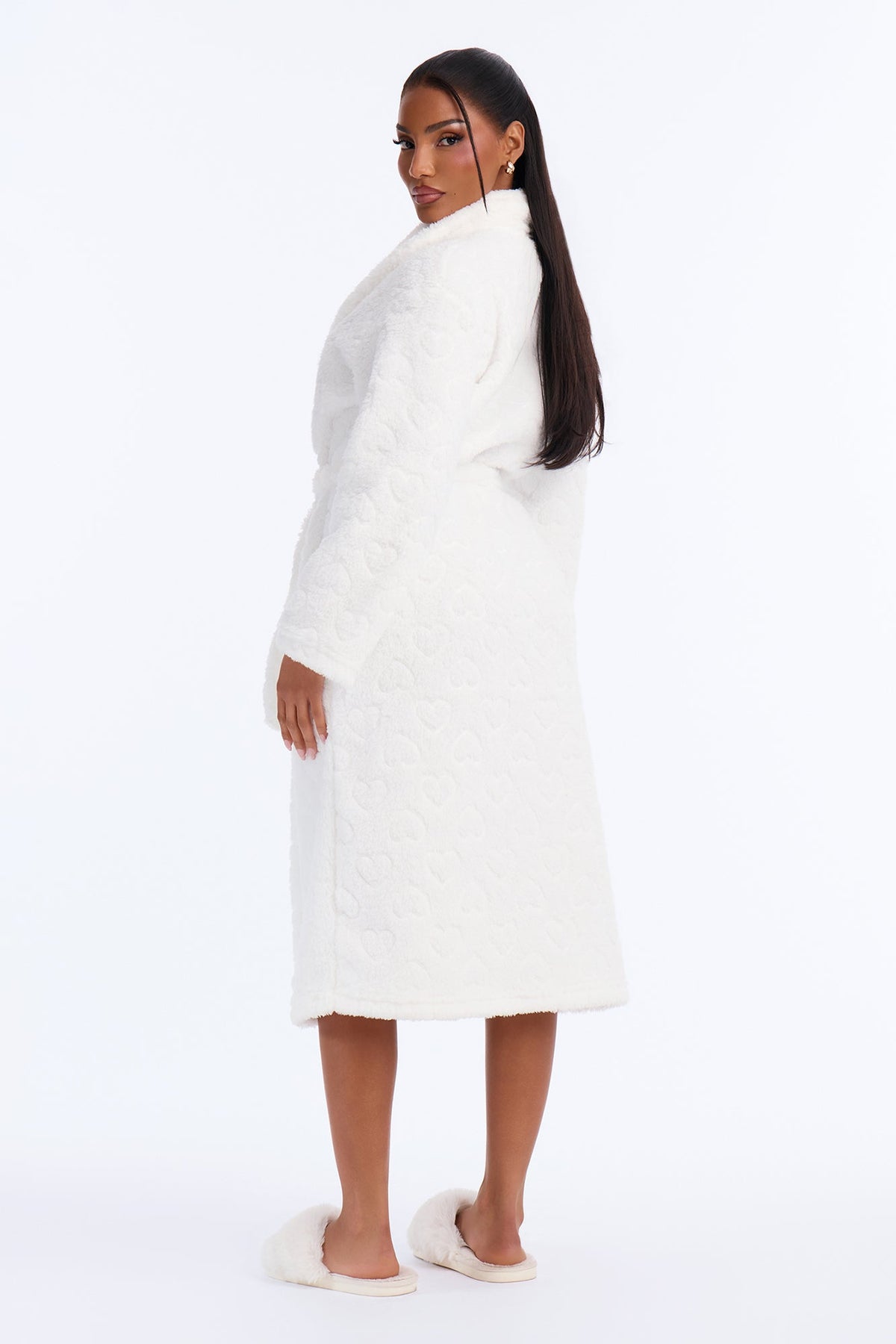 Wind Down Textured Sherpa PJ Robe - White