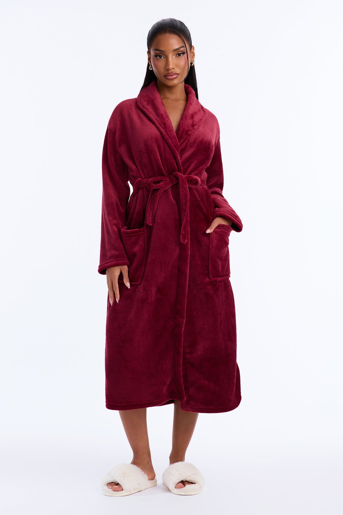 Weekends At Home Plush Robe - Burgundy