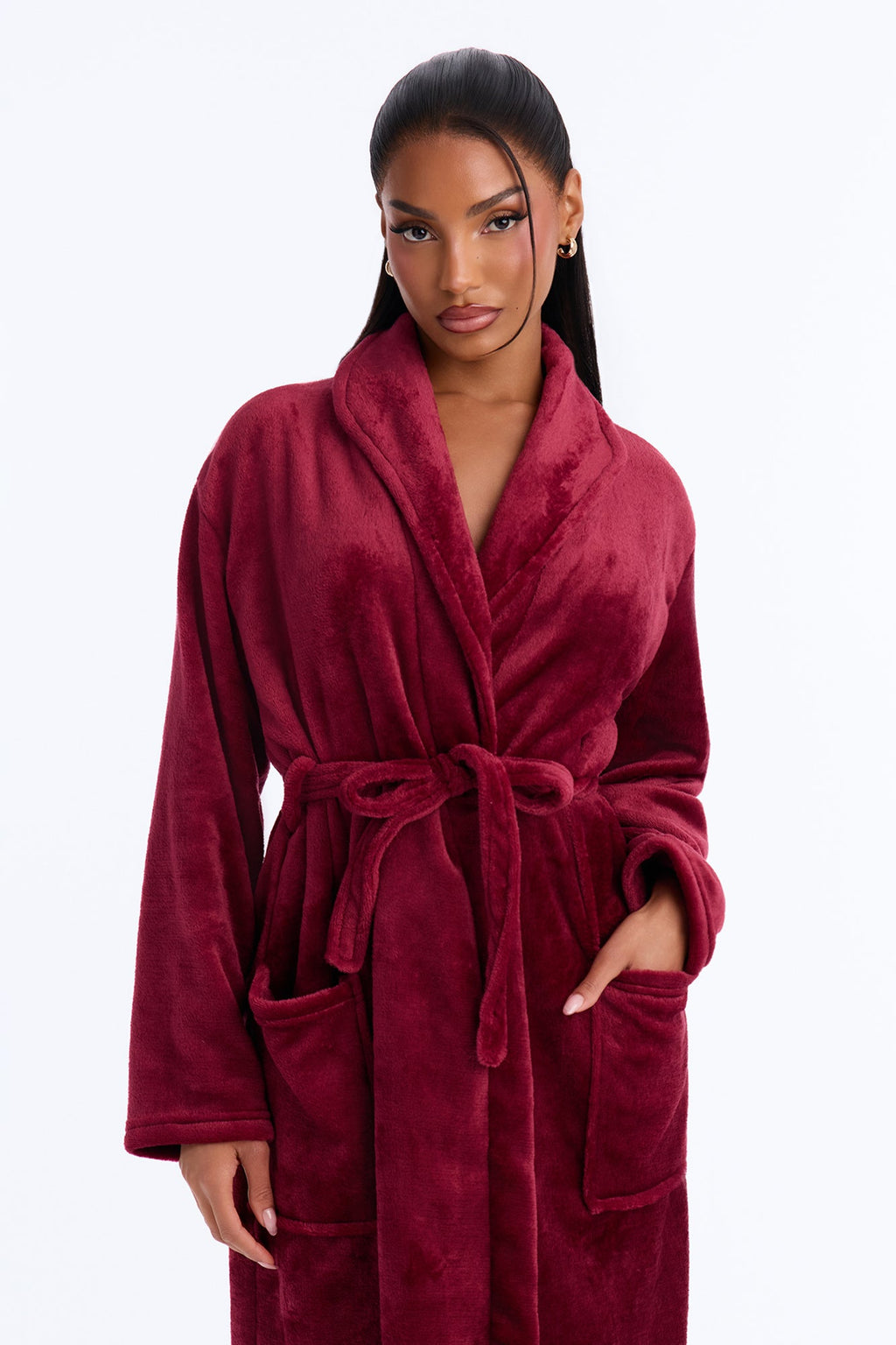 Weekends At Home Plush Robe - Burgundy