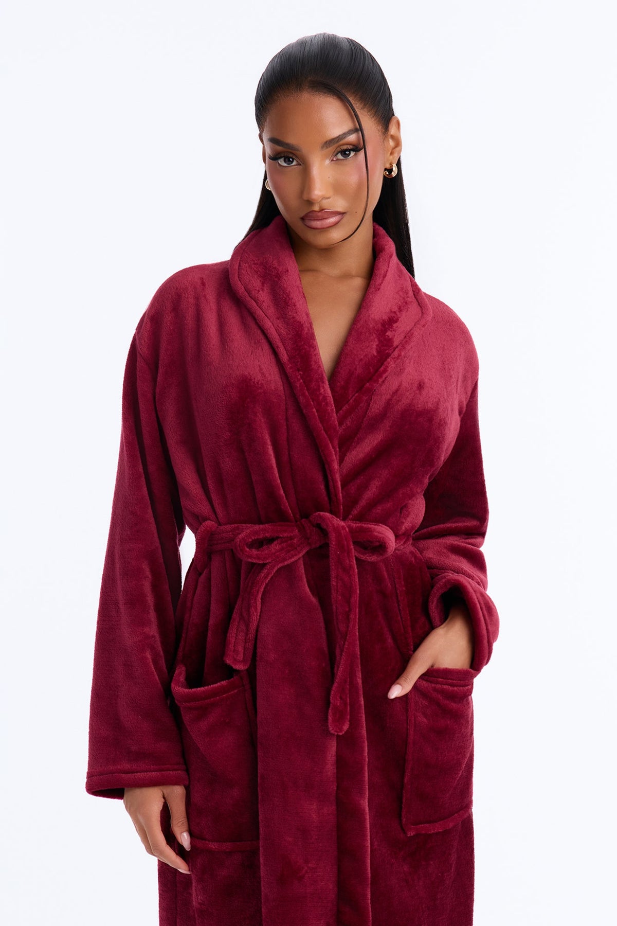 Weekends At Home Plush Robe - Burgundy