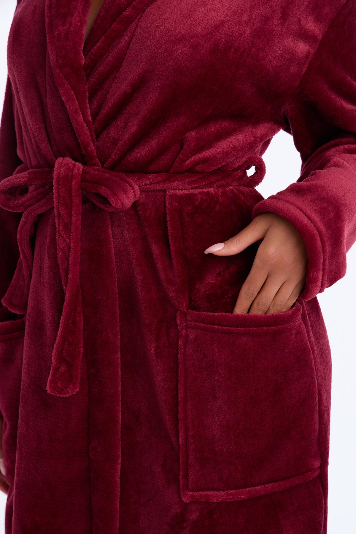 Weekends At Home Plush Robe - Burgundy