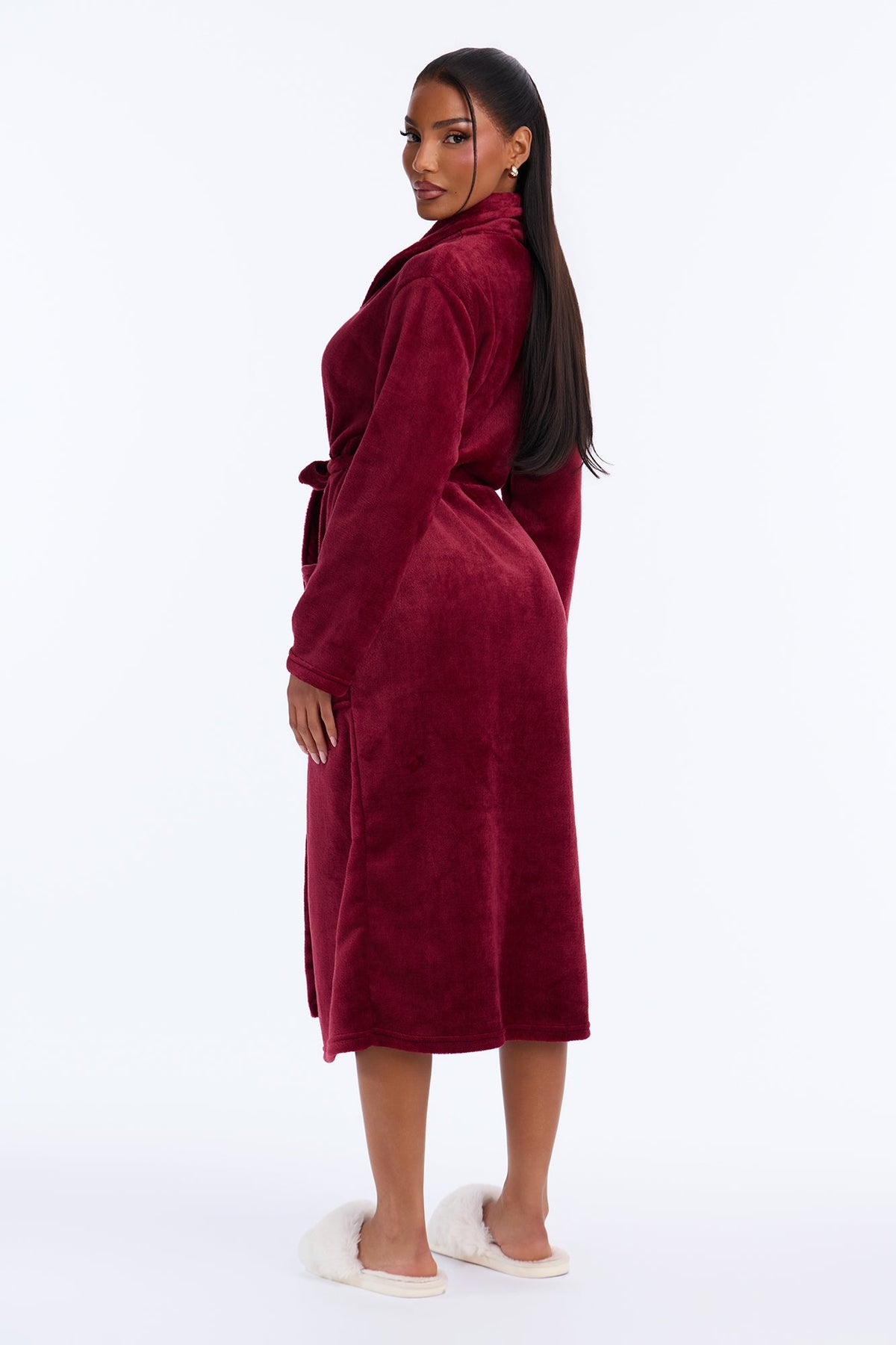 Weekends At Home Plush Robe - Burgundy