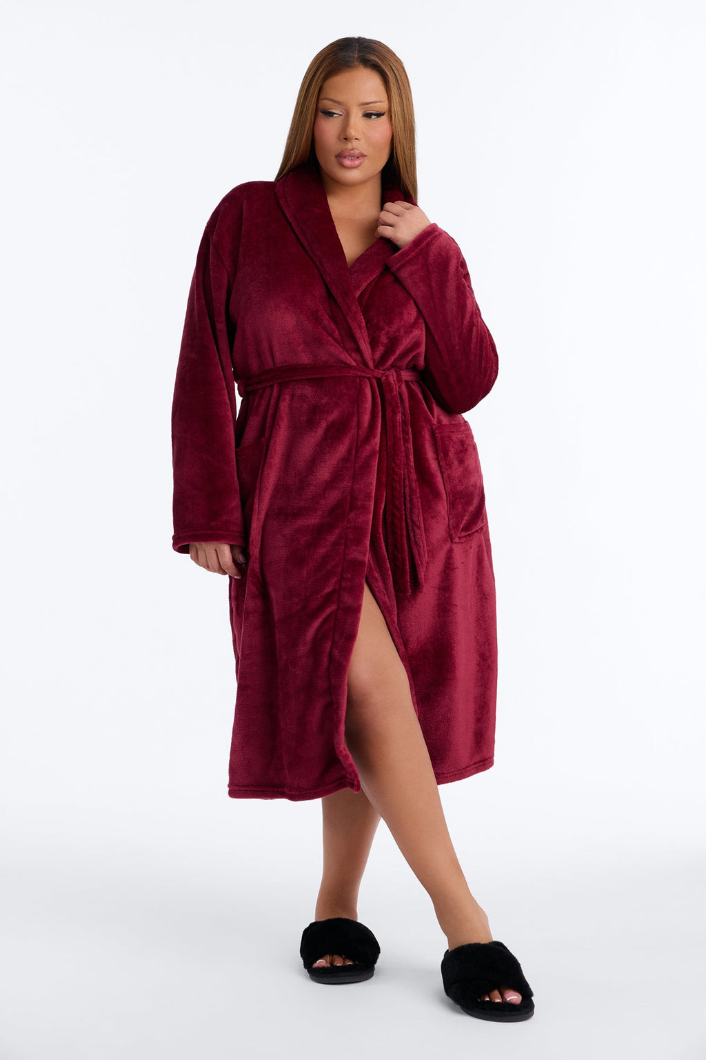 Weekends At Home Plush Robe - Burgundy